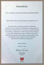 Ao:lle myönnetty kunniakirja.